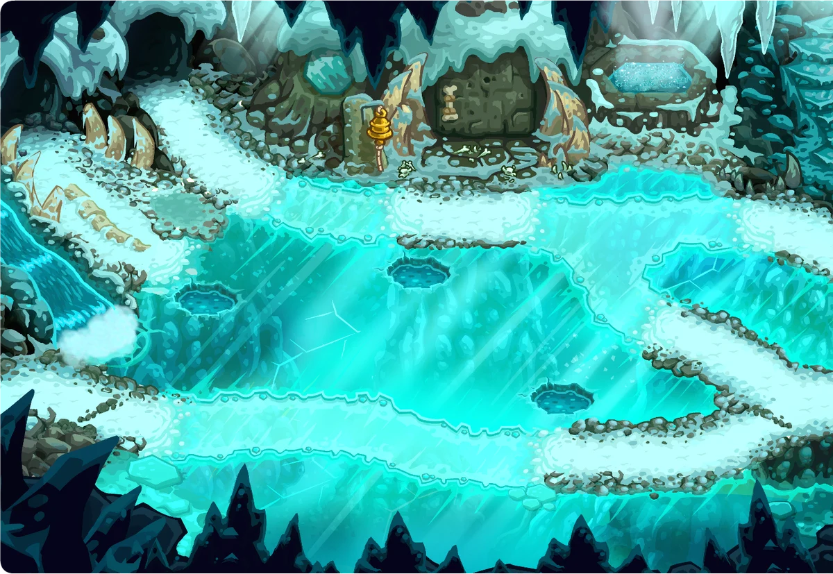 Abominable Lair with its frozen doorway and the bell hanging beside it.