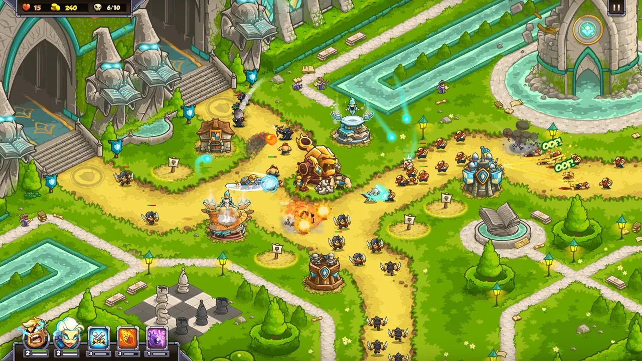 Arcane Academy with the life-sized chessboard at the lower left, below the battle paths.