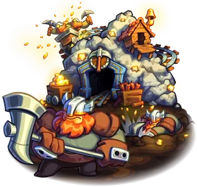 Gold Prospectors: a dwarf with an axe in front of a mine full of gold